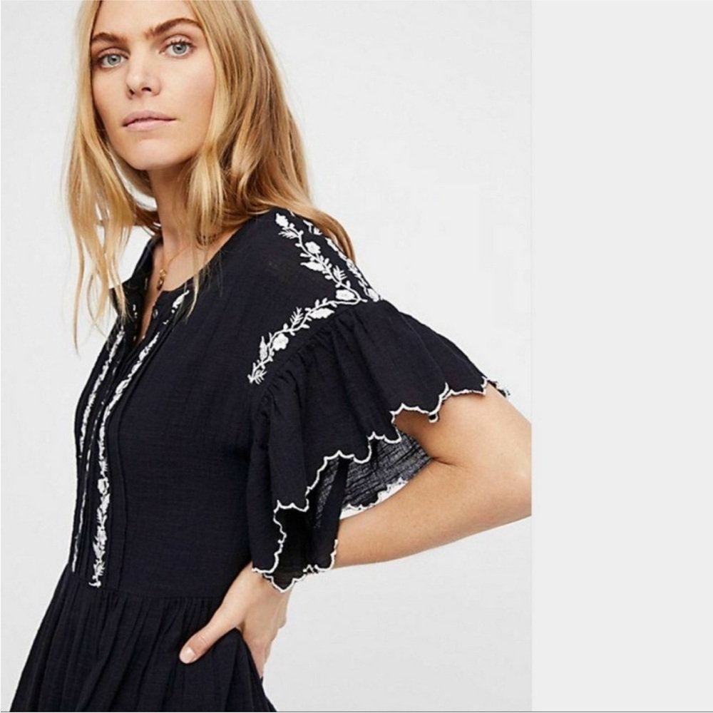 Free People Black Mini Dress with White Trim detailing - Picture 3 of 9